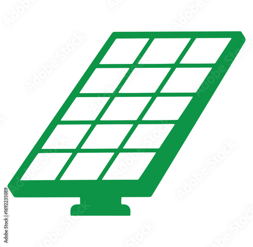Green vector illustration of a solar panel generating sustainable energy and protecting the environment.