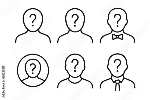 Outline icons of anonymous people with different attire and accessories