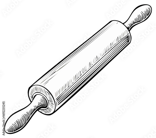 Engraved style rolling pin illustration, Kitchen utensil, baking tool, culinary equipment