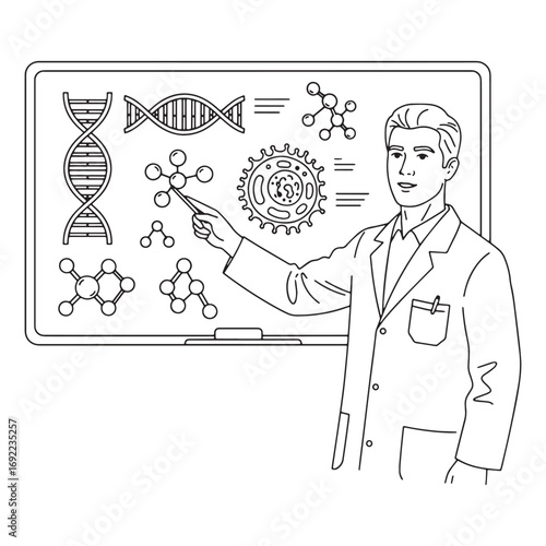 Ecology Biologist Lineart – Biologist Vector Illustration with Clean Scientific Style – Biologist Drawing – Line Art Drawing of Biologist – Biologist Icon