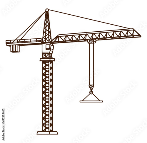 Illustrated outline depiction of a construction crane isolated on a white background