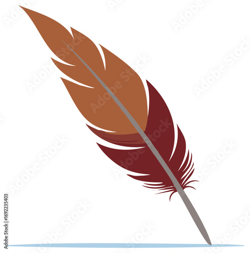 Elegant Feather Quill Illustration Brown Red Writing Symbol Feather Pen Ink Writing