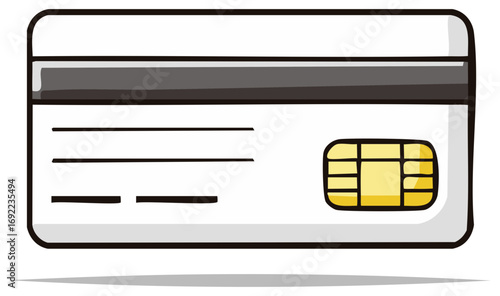 Simple cartoon illustration of a credit card with a gold security chip and magnetic stripe