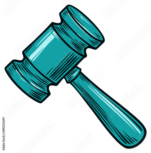 Illustration of a teal colored gavel, a symbol of justice and law.