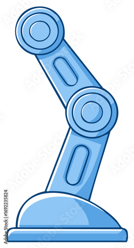 Cute cartoon blue robotic arm with articulated joints and a stable base