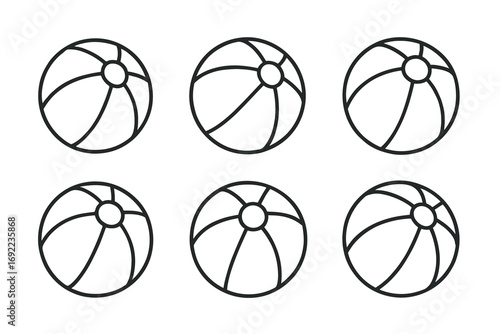 Pattern of six outline beach balls on white background
