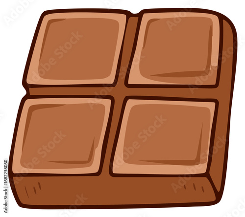 Cartoon chocolate bar piece with four delicious brown squares sweet dessert illustration