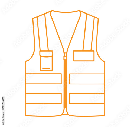 Orange outline illustration of a safety vest showing a construction worker's protective gear