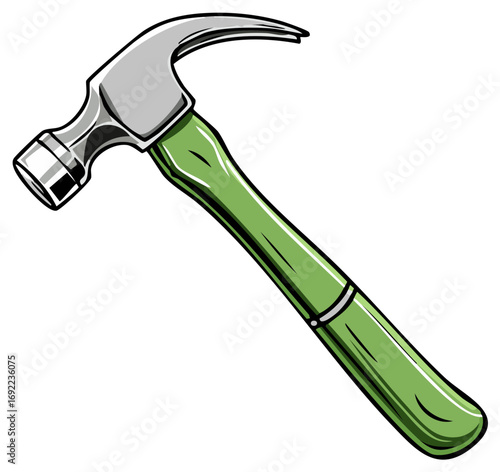 Cartoon Style Hammer Illustration with Green Handle for Construction or Repair Work