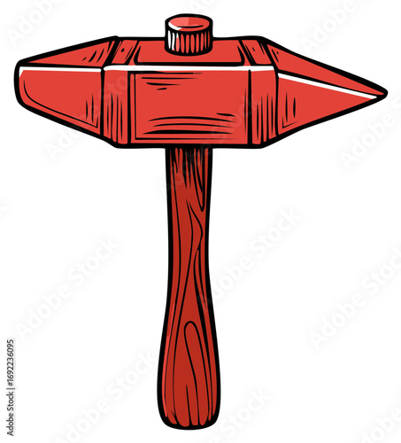 Red blacksmith's hammer illustration with wooden handle and anvil-style head design on a white background