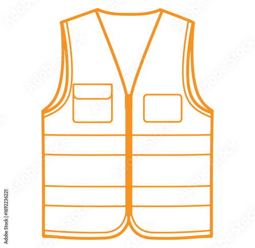 Orange safety vest illustration outlined design for construction and workplace protection