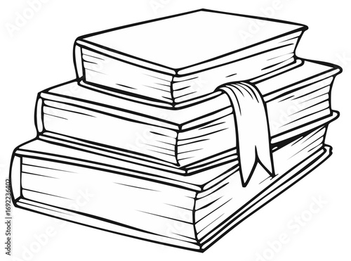Stack of Books with Bookmark Outline Vector Illustration