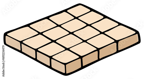 Simple isometric drawing of a wafer with square segments and dark outlines