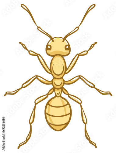 Cartoonish Ant Illustration Exhibiting Six Legs, Antennae and Yellow Coloration