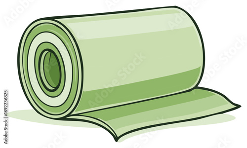Illustration of a Roll of Greenish Paper Towel, Cartoon Style, Kitchen Utensil, Roll with Paper