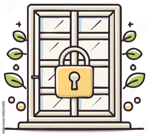 Secured Window with Padlock and Growing Plants