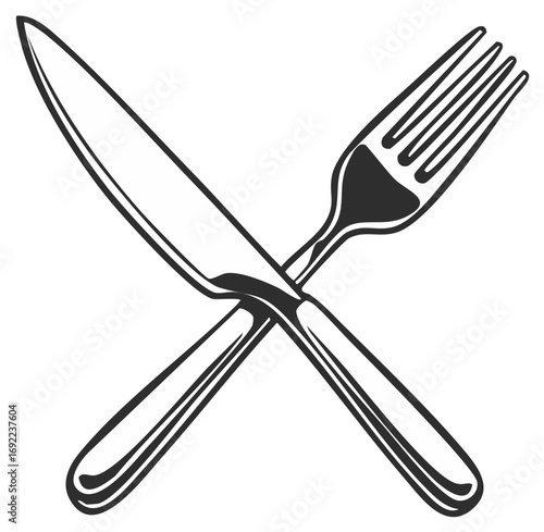 Crossed Knife and Fork Illustration Minimalist Symbol of Dining and Eating