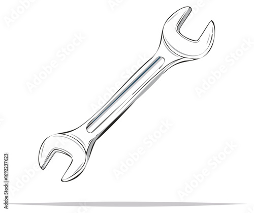 Double open ended wrench spanner vector illustration. Metal mechanic and repair tool icon isolated.