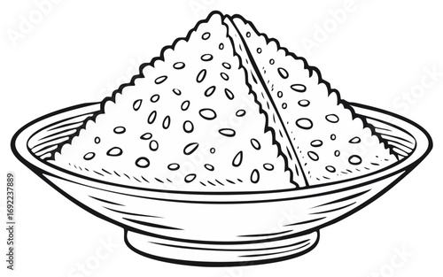 Black and White Line Drawing of Grains in a Bowl, Food Illustration
