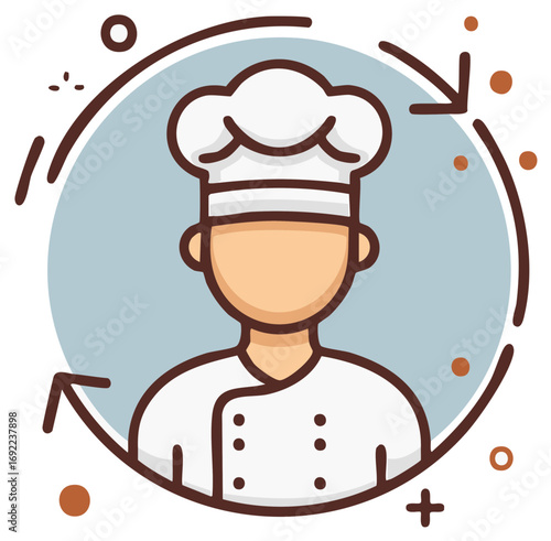 Chef icon with circular arrows indicating process or cycle