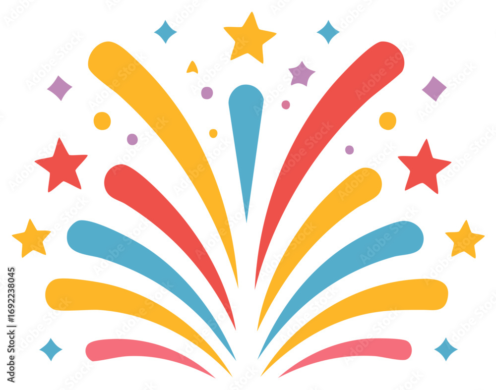 Obraz premium Vibrant colorful fireworks burst with stars and confetti celebrations