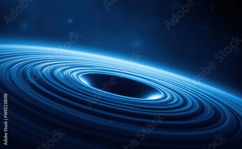 Abstract blue black hole with swirling energy in space  