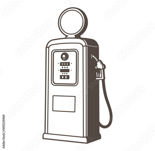Vector illustration of a classic vintage gas pump in brown and white outline style