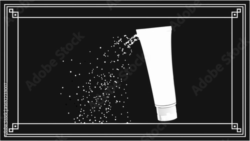 Abstract cosmetic product tube with particles dispersing.