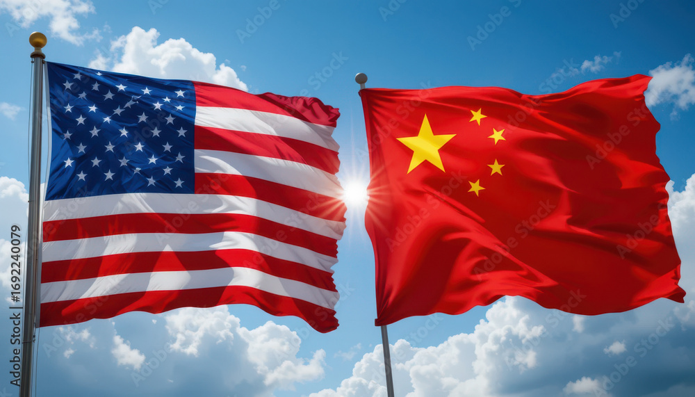 Obraz premium International relations us-china flags global politics outdoor daytime diplomatic ties and trade