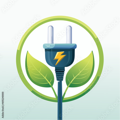 Green Plug Power With Leaves Illustration