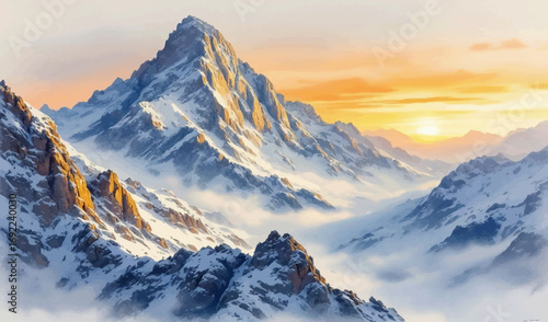 very beautiful scenery vector painting theme of mountains full of snow