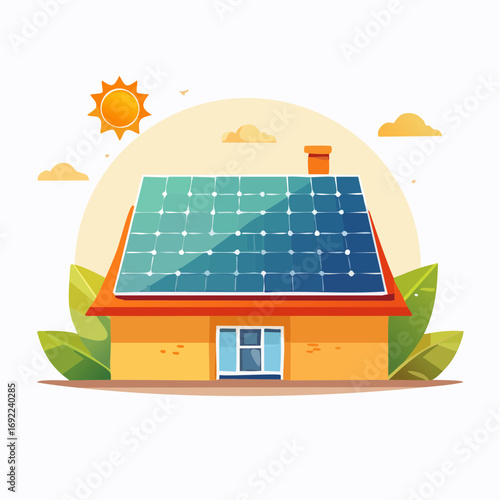 Solar Panel House Illustration