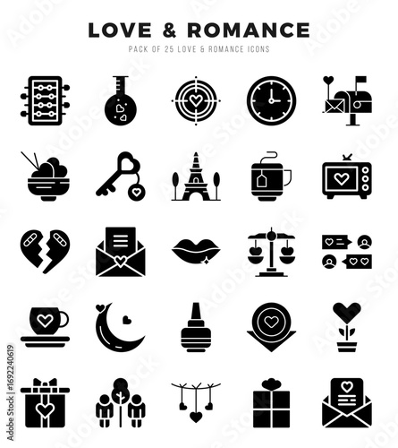 Set of Glyph Love & Romance Icons. Glyph art icon. Vector illustration
