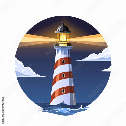 Lighthouse At Night Pixel Art Illustration