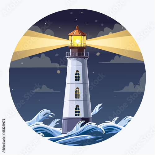 Lighthouse At Night With Waves