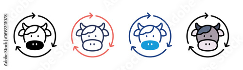 Cow Cycle Icon Set Multiple Style Collection