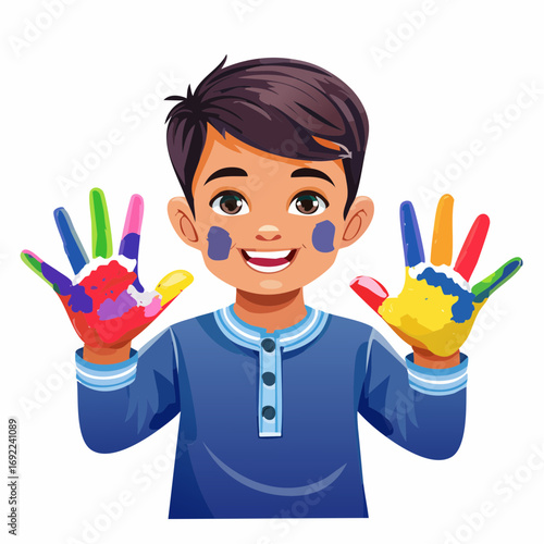 Smiling Boy With Painted Hands