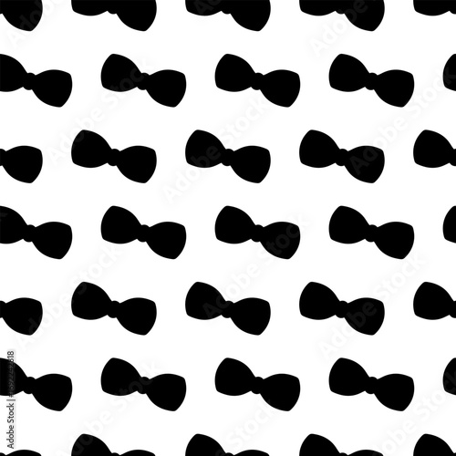 Bow. Diagonally placed bows. Silhouette. Repeating vector pattern. Endless ornament of cute bow ties. Isolated colorless backgroundIdea for web design.