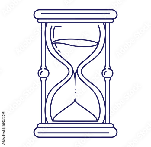 Minimalist blue line art illustration of an hourglass symbolizing time passing