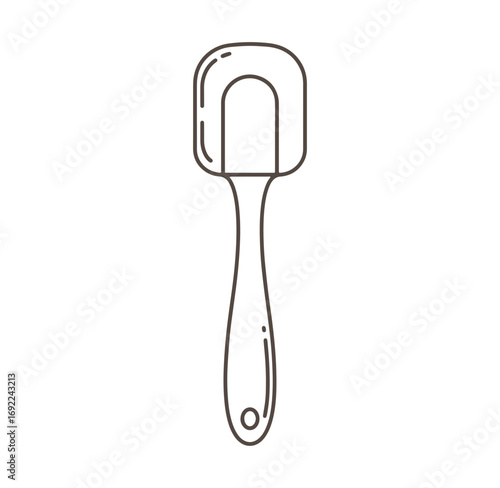 Outline drawing of a kitchen spatula for baking and cooking activities isolated on white