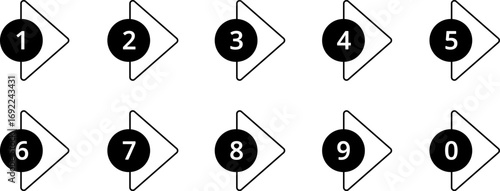 Bullet point icons with numbers. Color points for infographic. Markers with number for buttons, tags, ui or map. Set of graphic pointer with steps. Vector