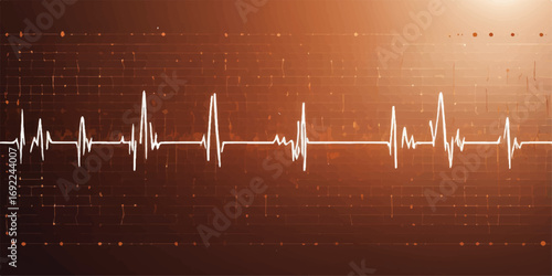 Medical heartbeat pulse wave graph on a green EKG monitor with a line of cardiogram beats