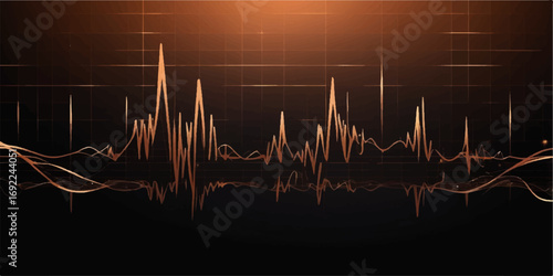 A medical cardiogram showing an abstract heartbeat pulse with a heart-shaped graphic on a monitor