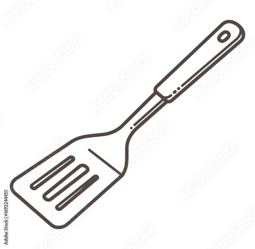 Simple outline illustration of a slotted spatula perfect for cooking and culinary projects