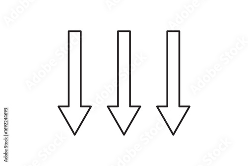 Three hand drawn arrows pointing down. Illustrations for Web or polygraphy Design