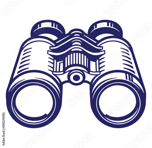Vector illustration of detailed navy blue binoculars isolated on a white background perfectly.