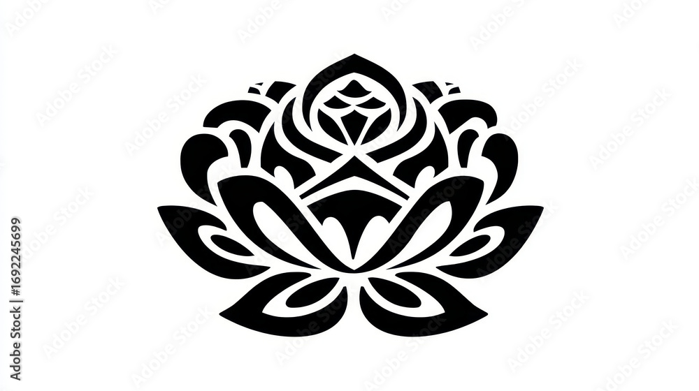 Obraz premium Elegant Black and White Lotus Flower Design Suitable for Various Creative Projects and Illustrations