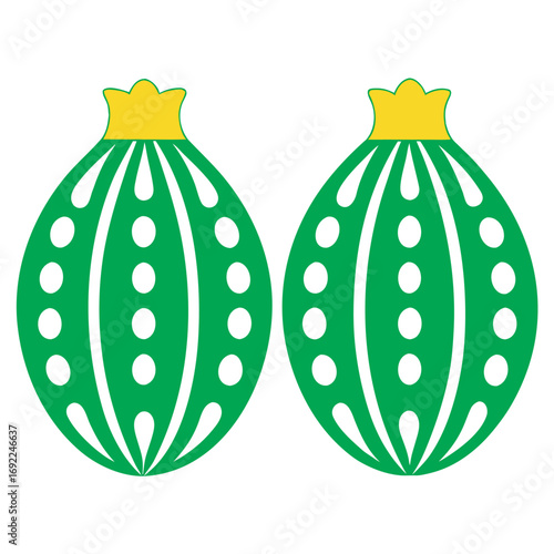 Two stylized green poppy seed pods