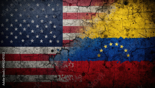 Cultural exchange through flags usa and venezuela digital art grunge background historical context