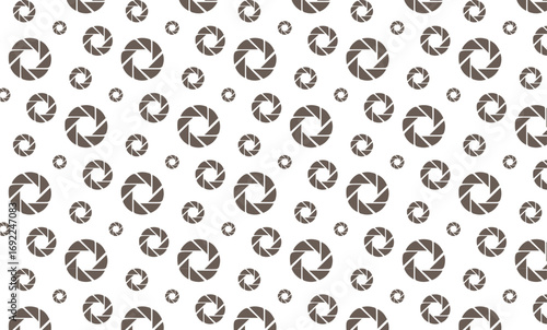 Seamless Aperture Pattern Vector Background Design with Circular Iris Diaphragm Elements for Photography and Optics Applications, Taupe Color Scheme